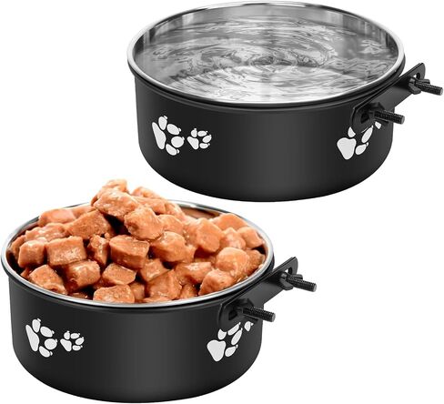 Kennel Water Bowl Hanging, 2 Pack Stainless Steel Dog Bowls for Crate No Spill, Large Pet Cage Bowls for Medium/Large Dog Cat Rabbit Ferret Guinea Pig in Kuwait