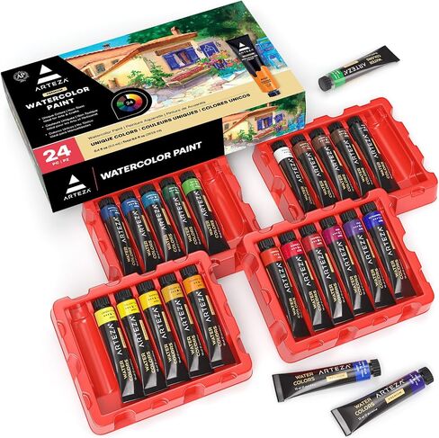 ARTEZA Watercolor Paint Set, 12 Colors in 12 ml/0.4 US fl oz Tubes, Premium Non Toxic Water Colors Paint for Adults, Artists & Hobby Painters, Vibrant Watercolor Paints in Saudi Arabia