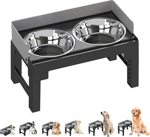 PAKEWAY Elevated Dog Bowls, Spill Proof, Tiltable Dog Feeder with 1 Stainless Steel Bowls &1 Slow Feeder Dog Bowls, 6 Height Adjustable Raised Dog Bowls Stand for Medium Large Dogs in Saudi Arabia