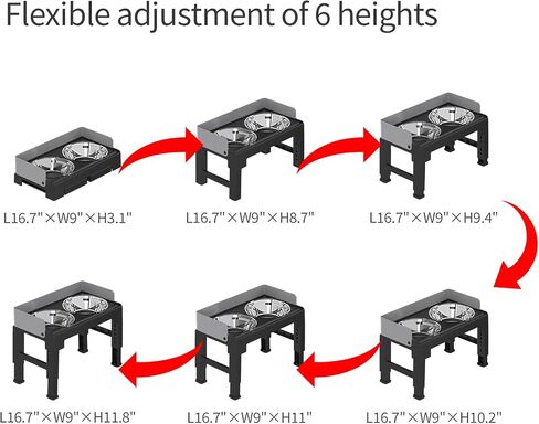 PAKEWAY Elevated Dog Bowls, Spill Proof, Tiltable Dog Feeder with 1 Stainless Steel Bowls &1 Slow Feeder Dog Bowls, 6 Height Adjustable Raised Dog Bowls Stand for Medium Large Dogs in Saudi Arabia