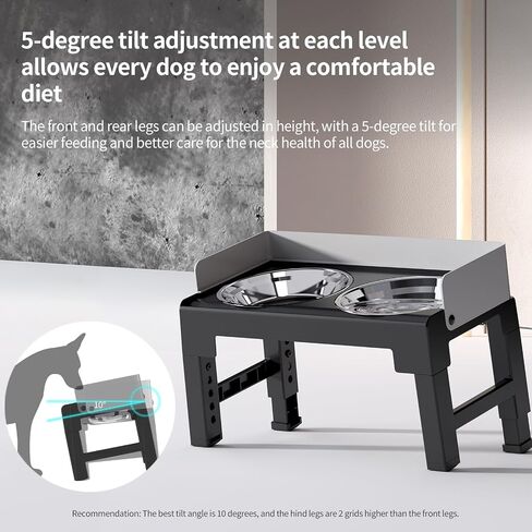 PAKEWAY Elevated Dog Bowls, Spill Proof, Tiltable Dog Feeder with 1 Stainless Steel Bowls &1 Slow Feeder Dog Bowls, 6 Height Adjustable Raised Dog Bowls Stand for Medium Large Dogs in Saudi Arabia