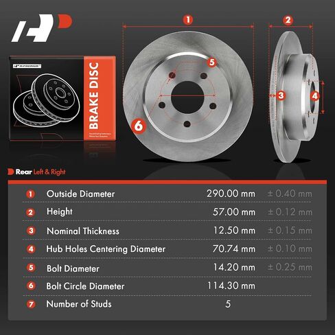 A-Premium 11.42 inch (290.00mm) Rear Solid Disc Brake Rotors Compatible with Ford, Lincoln, Mercury Models - Crown Victoria 1992-1995, Town Car 1991-1995, Grand Marquis 1992-1995, 2-PC Set in Saudi Arabia