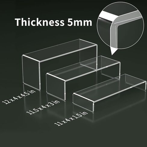 HIIMIEI Acrylic Display Riser, 6 Pcs 12" Large Acrylic Risers, Thickened to 5mm Clear Rectangular Display Shelf for Cupcake Stand, Tiered Display Stand for gemstone, curio, figurines, Collectibles in Kuwait