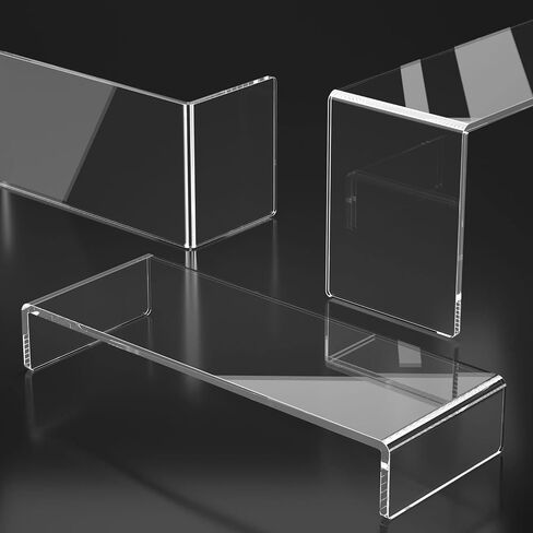 HIIMIEI Acrylic Display Riser, 6 Pcs 12" Large Acrylic Risers, Thickened to 5mm Clear Rectangular Display Shelf for Cupcake Stand, Tiered Display Stand for gemstone, curio, figurines, Collectibles in Kuwait