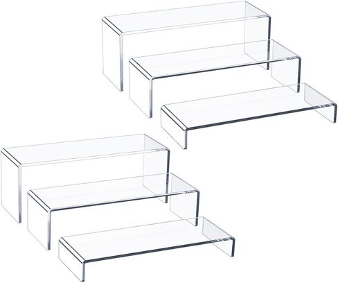 HIIMIEI Acrylic Display Riser, 6 Pcs 12" Large Acrylic Risers, Thickened to 5mm Clear Rectangular Display Shelf for Cupcake Stand, Tiered Display Stand for gemstone, curio, figurines, Collectibles in Kuwait