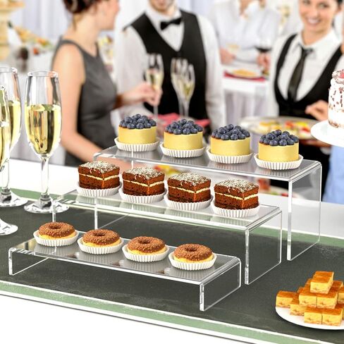 HIIMIEI Acrylic Display Riser, 6 Pcs 12" Large Acrylic Risers, Thickened to 5mm Clear Rectangular Display Shelf for Cupcake Stand, Tiered Display Stand for gemstone, curio, figurines, Collectibles in Kuwait