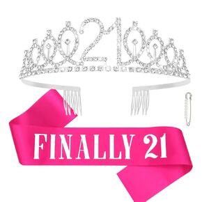 CAVETEE 10th Birthday Crown, 10th Birthday Crown and Sash for Girls Happy Birthday Decorations for Birthday Gifts