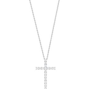 1/4 Carat to 5 Carat Lab Grown Diamond Cross Pendant Necklace in 14k White Gold G-H Color on 16 to 18 Inch Adjustable Chain with Lobster Claw Clasp Made in USA