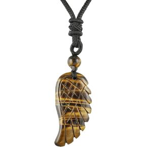 TUMBEELLUWA Carved Stone Dainty Angel Wing Necklace Chakra Quartz Pendant with Cord Amulet Healing Crystal Jewelry for Unisex