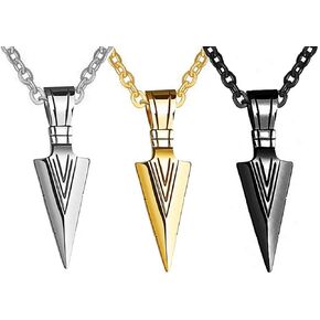 3PCS Arrow Necklace for Men Stainless Steel Spearpoint Arrowhead Pendant Necklace Punk Style Gold Silver Black Arrowhead Necklace Punk Rock Biker Jewelry