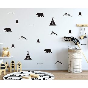 Set of Woodland Bears, Arrows, Teepees, Trees and Mountains Wall Decals, Vinyl Stickers for Bedroom, Living Room, School, Nursery Wall Decals A41