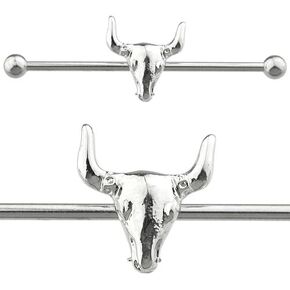 Industrial bar 316L Surgical 14g 38mm-1-1/2" Industrial Barbell 3D Bull Skull