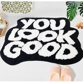 You Look Good Bath Mat, Cute Bath Rug for Bathroom, Non-Slip Funky Rug for Bedroom, Soft and Stylish Bathroom Mats (Black and White, 21" x 25")