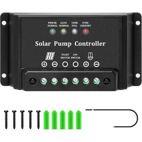10A Solar Water Pump Controller, Zuomeng DC Pump Controller Compatible with 12V and 24V Systems, Featuring LED Display Light and Overcurrent/Overload Protection
