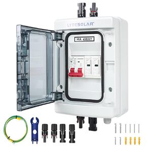 Solar Disconnect Switch, 63 Amp DC Circuit Breaker Box, with Surge Protector&Solar Panel Connectors,Plug-and-Play 500V 2 String