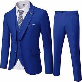 Hihawk Men's 3 Piece Suit with Stretch Fabric, Solid Slim Fit Two Button Suit Blazer Set, Jacket Vest Pants with Tie.