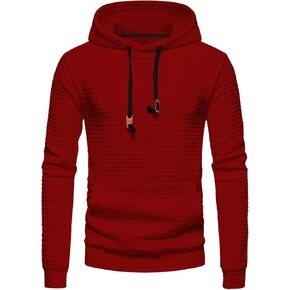 OYOANGLE Men's Textured Long Sleeve Drawstring Hoodie Front Pocket Pullover Hooded Sweatshirts