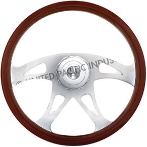 United Pacific 88179 Steering Wheel, 18" Boss Style Wood, for 2006+ Peterbilt and 2003+ Kenworth Trucks