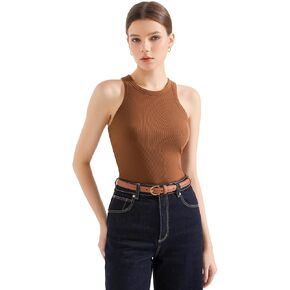 SUUKSESS Womens Ribbed Bulit in Bra Sleeveless High Neck Racerback Basic Tank Tops 2025