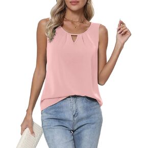 CZYINXIAN Womens Casual Summer Tank Tops Flowy Round Neck Sleeveless Chiffon Blouse Dressy Business Top Shirt in Kuwait