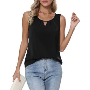CZYINXIAN Womens Casual Summer Tank Tops Flowy Round Neck Sleeveless Chiffon Blouse Dressy Business Top Shirt