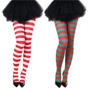 Blulu Christmas Striped Tights Thigh High Socks for Christmas Supplies (Color Set 2)
