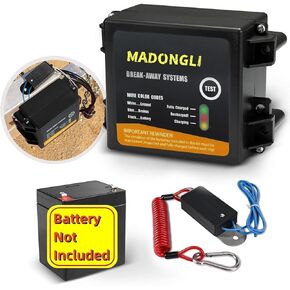 Trailer Brakes Breakaway Kit with Charger ＆ LED Indicator(Kit with 0 Batteries), Side Load Break-Away System with Switch and Replacement 4FT Coiled Cable(Battery Not Included)