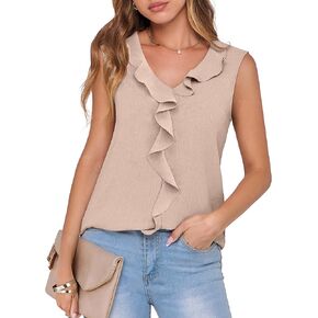 ANRABESS Womens Summer Tank Tops V Neck Sleeveless Ruffle Business Texture Shirts 2025 Ladies Casual Dressy Blouses Outfits