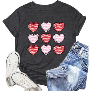 Womens Valentines Day Shirts: Valentine Gnome Tshirt Cute Love Hearts Short Sleeve Tops