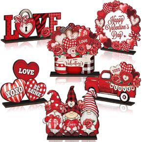 Wenqik 6 Pcs Vintage Rustic Valentine's Day Wooden Table Decorations Classic Red Valentine's Day Wood Tabletop Sign Centerpiece Romantic Valentine's Day Decor for Farmhouse Home Kitchen Tiered Tray in Kuwait