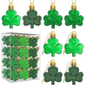 36 Pcs St Patricks Day Shamrock Ornaments for Tree, Irish Green Mini Ornament Hanging Clover Baubles Trefoil Good Lucky Decorations for The Home, St. Patrick's Day Party Favors Table Decor