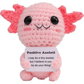 Mini Funny Positive Axolotl, Knitted Wool Axolotl Toy with Positive Card - Creative Cute Crochet Doll Emotional Support Cheer Up Keepsake Gift for Friends, Women, Student, Christmas (Axolotl)