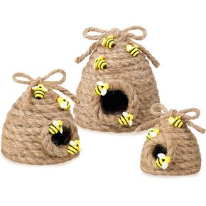 Jutom 3 Pcs Bee Hive Decor Honey Bee Tiered Tray Decor Summer Spring Bee Decorations Mini Jute Beehive Farmhouse Kitchen Decor for Table Shelf Sitter Home Coffee Bar Themed Party (Vintage Color) in Kuwait
