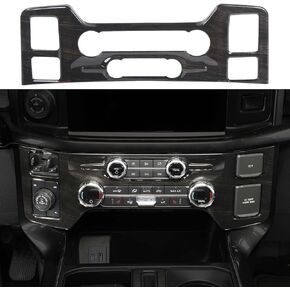 Jimen Compatible with Ford F150 2021-2023, Center Console Air Conditioning Control Panel Cover Trim (Black Wood Grain)