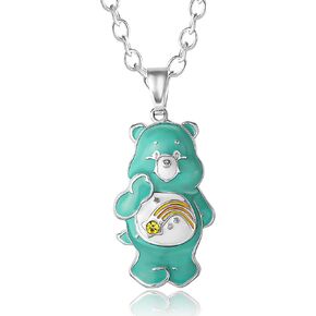 SALLY ROSE Care Bears Necklace for Women Official License, 16"+2" Silver Flash-Plated Necklace with Wish Bear, Cheer Bear or Grumpy Bear