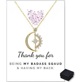 To My Badass Squad Necklace For Women, Silver Pendant Star Moon Trendy Necklace We Always Have Each Other's Back Necklace Christmas Thanksgiving Birthday Jewelry Meaningful Gift