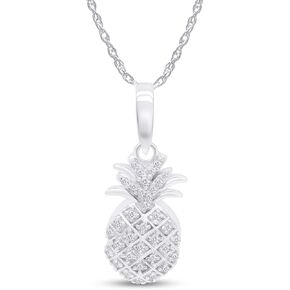 Round Natural Diamond Pineapple Pendant Necklace Along With 18" Chain In 14K Gold Over Sterling Silver (1/10 Cttw, I-J Color, I2-I3 Clarity) Gift For Her