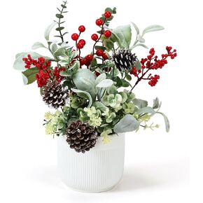 HOMCDALY Artificial Plants Tabletop Christmas Decorations, Fake Plants in Ceramic Plant Pot, Small Chritstmas Tree for Home Décor, Dining Table Centerpiece, Christmas Decor Indoor