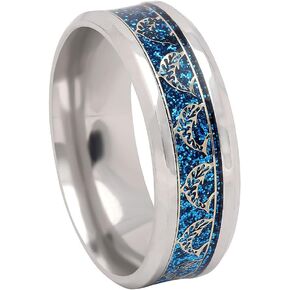 Ginger Lyne Collection Dolphins Stainless Steel Comfort Fit Wedding Band All Ocassion Ring Gold Color Inlay on Blue Background Ocean wave Beach Lovers Rings Men Women Fashion Jewelry
