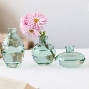 Lavandi Small Glass vase, Transparent Creative hydroponic Dried Flower vase, Colorful Three-Piece Set of Decorative Ornaments（Green）
