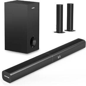 Wohome 2.1 Sound Bar for Smart TV with 5 Inches Subwoofer, 2 in 1 Detachable Soundbar with LED Colorful Backlight, Bluetooth 5.3, Optical, AUX, USB Input, Bass Adjustable, Remote/Button Control