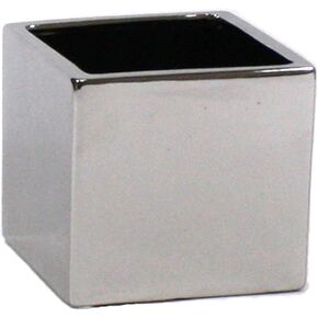 WGV Ceramic Cube Vase Width 5.5" Height 5" (Fits 5" Pot) Elegant Modern Block Square Floral Planter Terrarium Container Table Dresser for Event Accent Home Office Decor Silver 1 Piece