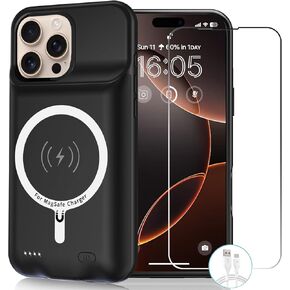 Wireless Charging Case for iPhone 16, 10000mAh High Capacity Portable Rechargeable Protective Extended Battery Case Qi Wireless Charging with iPhone 16(6.1 inch) Extended Battery Charger Case (Black)