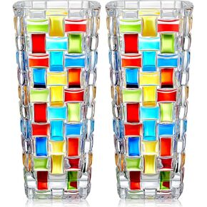 2 Pcs Hand Painted Woven Colorful Glass Vase 7.7 Inch Stained Flower Vase Crystal Colored Vase for Floral Arrangements Displays Centerpieces, Weddings Anniversary Decor Housewarming Gift