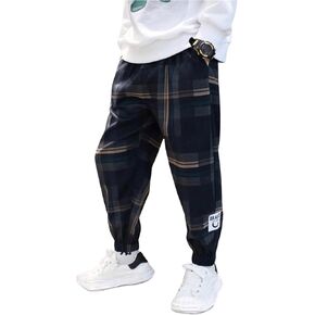 SweatyRocks Boy's Casual Plaid Pants Elastic High Waist Joggers Pants with Pockets