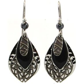 Black Enamel Four Layer Teardrop Earrings One Size Black/silver tone