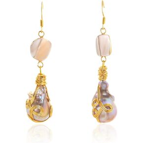 Gold Baroque Pearl Dangle Eearrings For Women Handmade Vintage Freshwater Pearl Earrings Hypoallergenic Earrings for Wedding Brides Bridesmaids Prom Gift