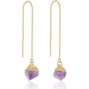 Crystal Dangle Earrings, Long Chain Drop Earrings Gemstone Threader Earrings 14K Gold Plated Earrings for Women Trendy