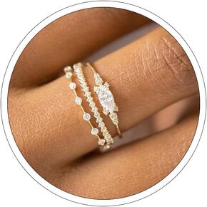 Stackable Rings for Women, Dainty Trendy Stackable Ring Set 14k Gold Plated Stackable Ring for Women Ladies Size 6-11 Cubic Zirconia Gold Rings Non Tarnish Simple Statement Rings Wedding Bands Gold Jewelry