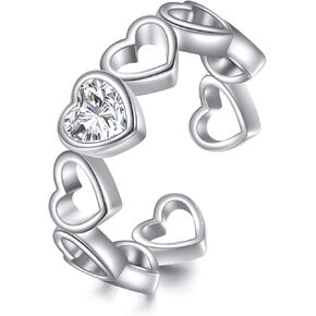 TIGER RIDER Love Heart Moissanite 925 Sterling Silver Ring Adjustable Open Ring Jewelry Gift for Women Birthday Christmas Anniversary
